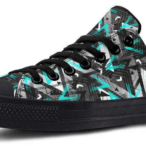 Cyan Polygon Pattern Black Low-Top Sneakers - Geometric Art